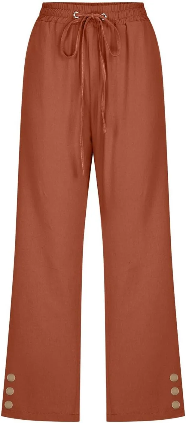 Womens Linen Pants Summer Casual Capri Candy Casual Capris Palazzo Cropped Comfy Baggy Trousers Capri Pants for