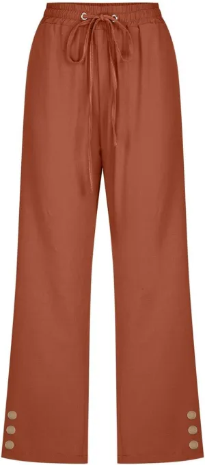 Womens Linen Pants Summer Casual Capri Candy Casual Capris Palazzo Cropped Comfy Baggy Trousers Capri Pants for