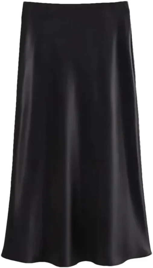 Women's Satin Long Skirts Women Summer High Waist Straight Midi Skirt