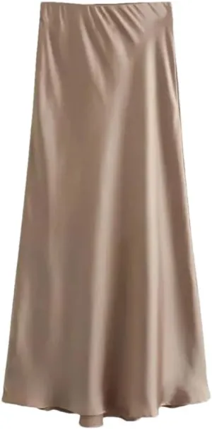 Women's Satin Long Skirts Women Summer High Waist Straight Midi Skirt