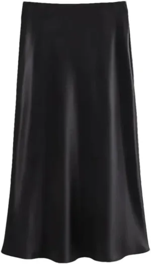 Women's Satin Long Skirts Women Summer High Waist Straight Midi Skirt