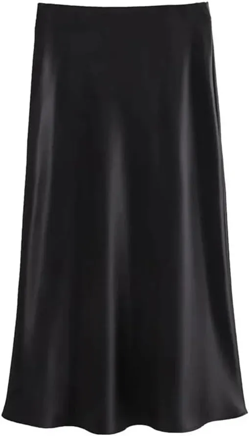 Women's Satin Long Skirts Women Summer High Waist Straight Midi Skirt