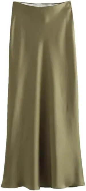 Women's Satin Long Skirts Women Summer High Waist Straight Midi Skirt