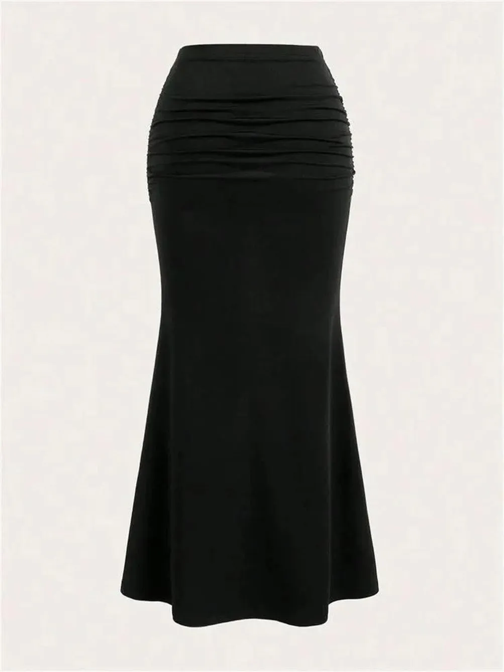Women's Solid Bodycon Ruched Long Skirt Women Sexy Elastic Elegant High Waist Maxi Skirts