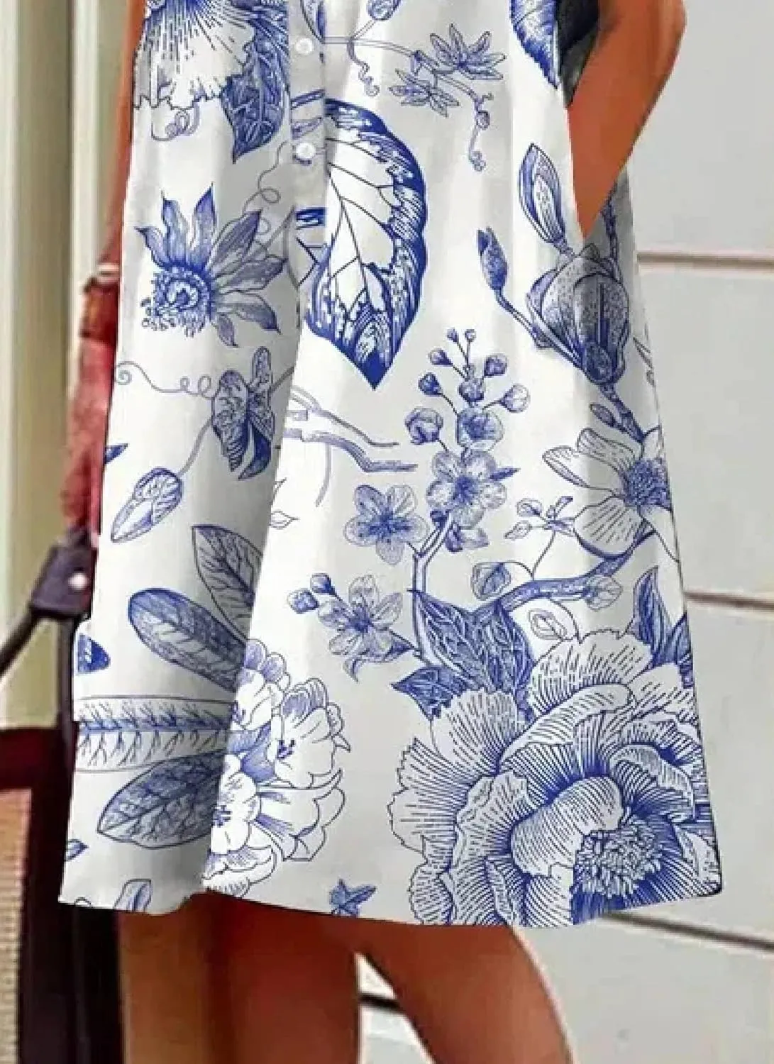 Women's Spring Summer Button-Down Floral Print Shirt Dress Loose A-Line Midi Shift Tunic Dresses Casual Boho Dress