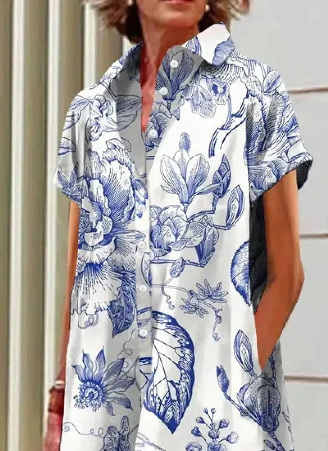 Women's Spring Summer Button-Down Floral Print Shirt Dress Loose A-Line Midi Shift Tunic Dresses Casual Boho Dress