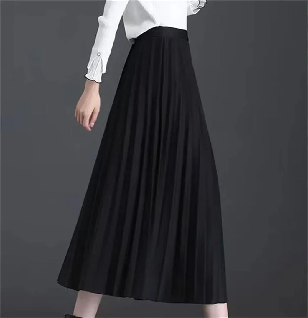Women's Spring Woolen Pleated Skirt High Waist Thin Light Mature Accordion Skirt Bohemian Long Skirt