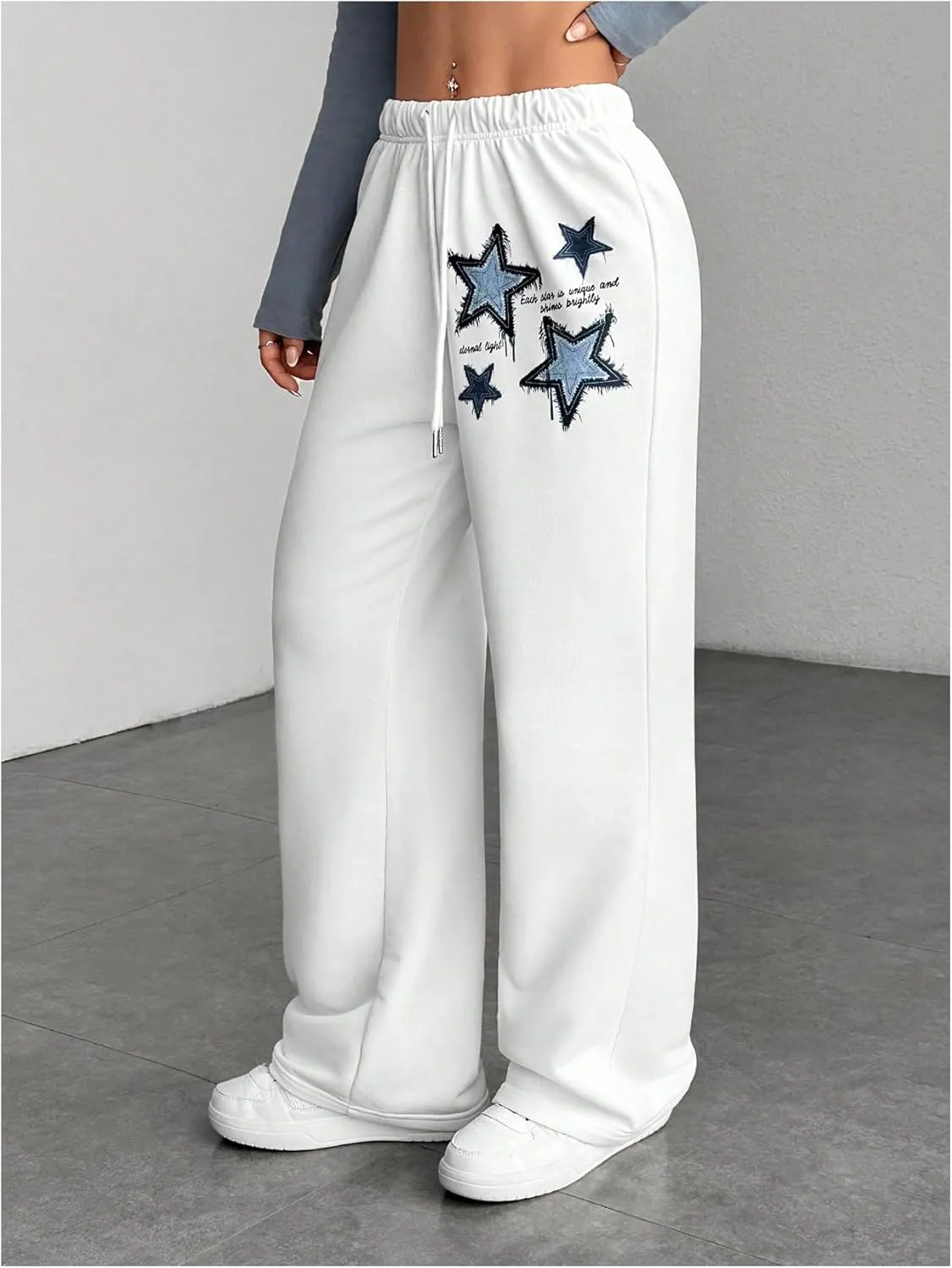 Women's Star Graphic Drawstring Waist Baggy Casual Long Pants Wide Leg Sweatpants