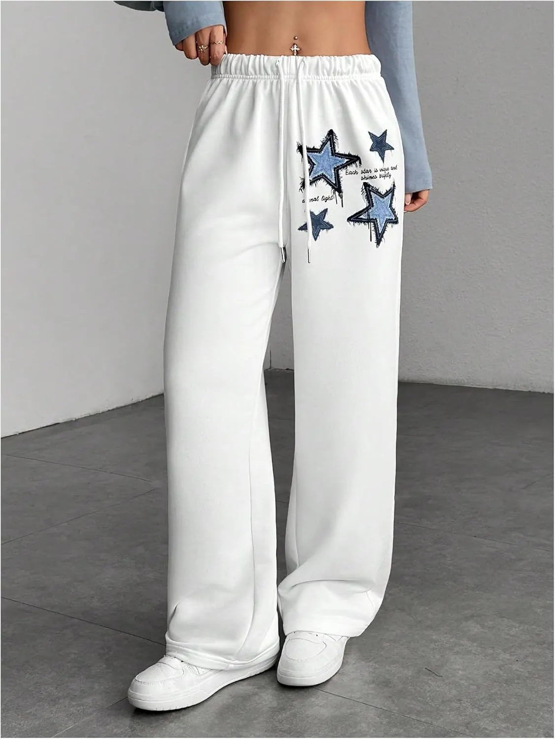 Women's Star Graphic Drawstring Waist Baggy Casual Long Pants Wide Leg Sweatpants