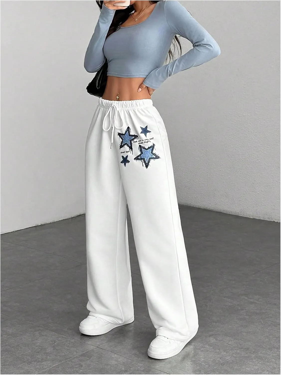 Women's Star Graphic Drawstring Waist Baggy Casual Long Pants Wide Leg Sweatpants