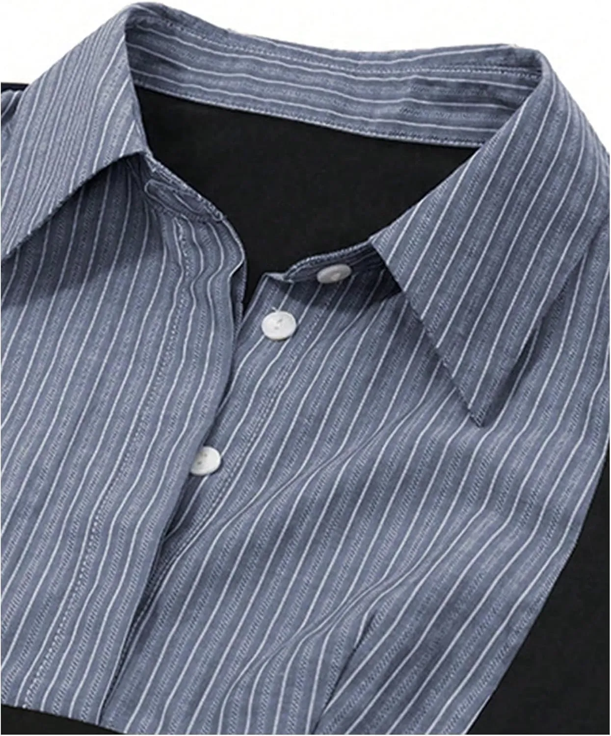 Women's Striped Button Front Collared Blouse Shirts Long Sleeve Slim Fit Asymmetrical Hem Work Tops