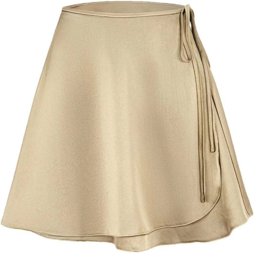 Women's Summer Elegant Satin A-Line Skirt Women Casual Loose Solid Color High Waist Skirt