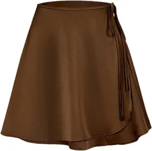 Women's Summer Elegant Satin A-Line Skirt Women Casual Loose Solid Color High Waist Skirt