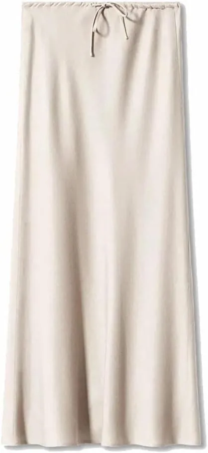 Women's Summer Solid Color Satin Long Skirt Women Elegant High Waist Skirts