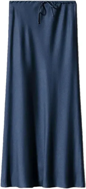 Women's Summer Solid Color Satin Long Skirt Women Elegant High Waist Skirts