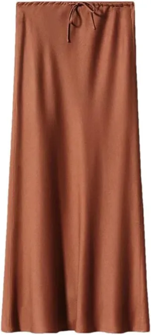 Women's Summer Solid Color Satin Long Skirt Women Elegant High Waist Skirts
