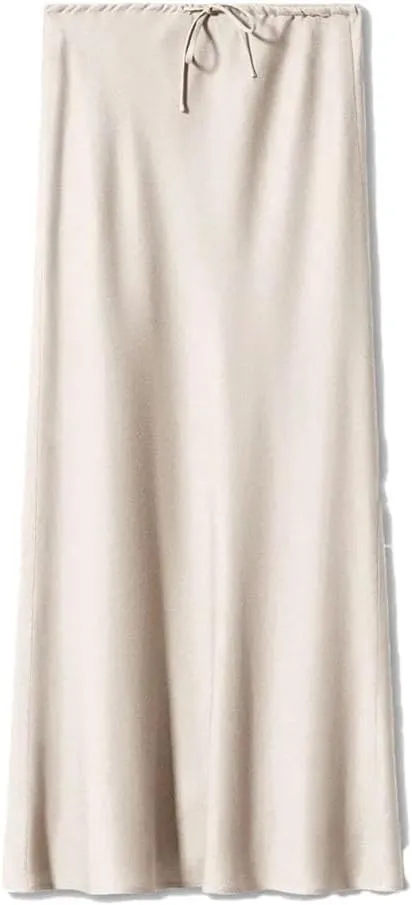 Women's Summer Solid Color Satin Long Skirt Women Elegant High Waist Skirts