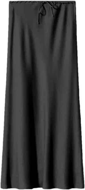 Women's Summer Solid Color Satin Long Skirt Women Elegant High Waist Skirts