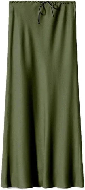 Women's Summer Solid Color Satin Long Skirt Women Elegant High Waist Skirts