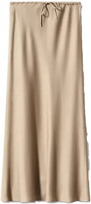 Women's Summer Solid Color Satin Long Skirt Women Elegant High Waist Skirts
