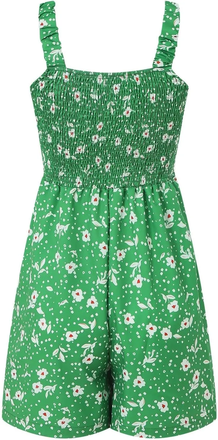 Women's Summer Square Neck Sleeveless Loose Shorts Casual Smocked Rompers Jumpsuit 2025 Beach Vacation Outfits
