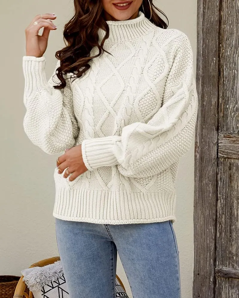 Womens Turtleneck Oversized Pullover Sweaters Cable Knit Batwing Long Sleeve Loose Fit Chunky Jumper Tops