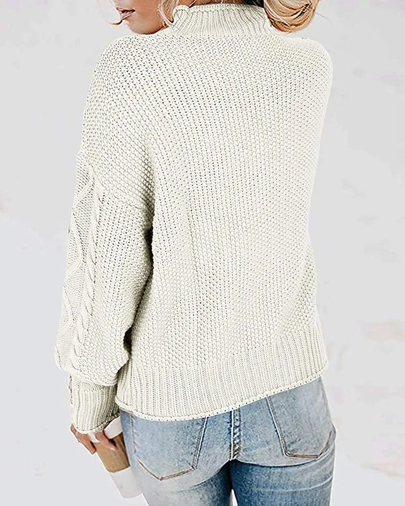 Womens Turtleneck Oversized Pullover Sweaters Cable Knit Batwing Long Sleeve Loose Fit Chunky Jumper Tops