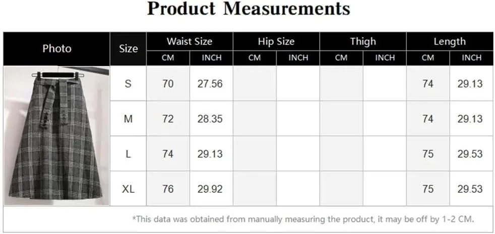 Women's Vintage A-Line High Waist Plaid Buttons Skirt Loose Long Skirts