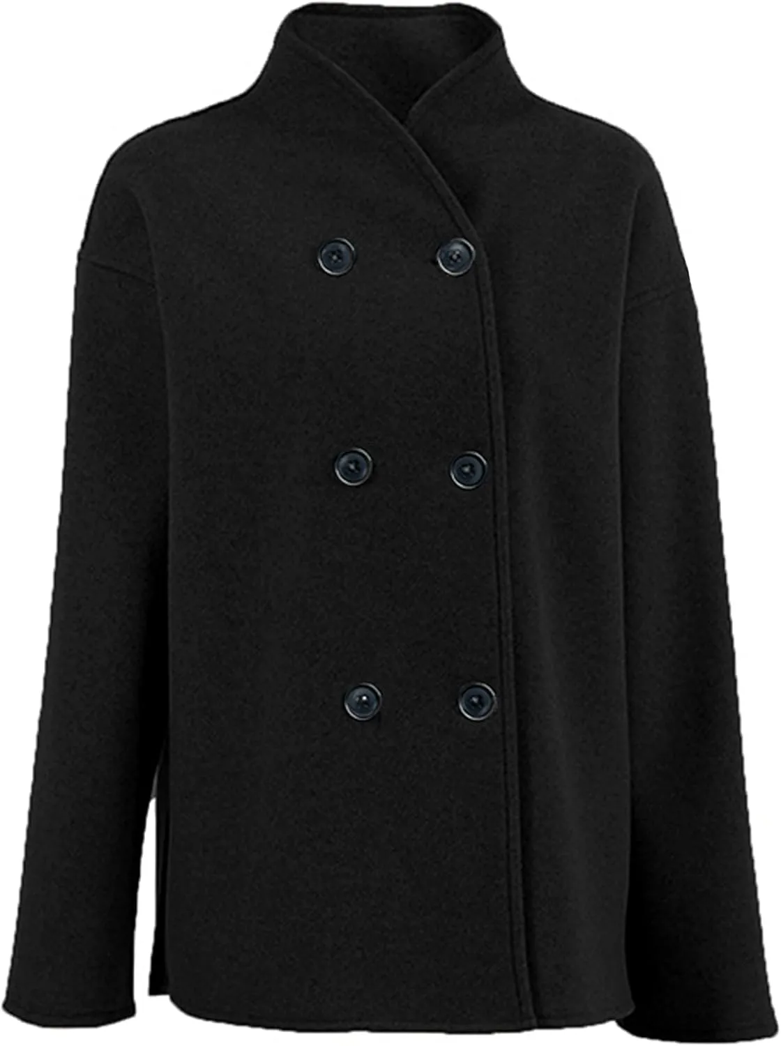 Womens Wool Blend Shacket Jackets Stand Collar Long Sleeve Double Breasted Pea Coat