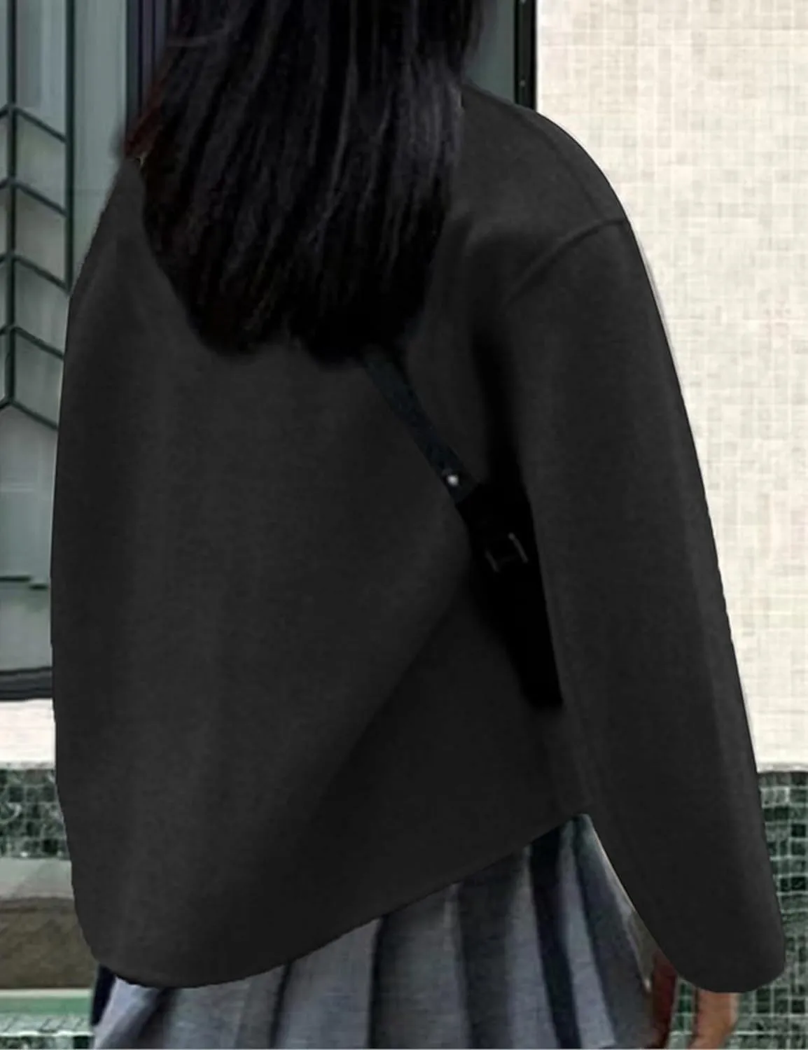 Womens Wool Blend Shacket Jackets Stand Collar Long Sleeve Double Breasted Pea Coat