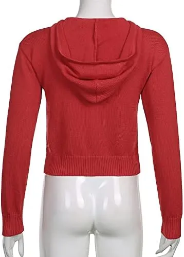 Womens Zip Up Hoodie Coquette Aesthetic Cropped Plain Hoodie Y2k Sweater Grunge Sweatshirt Jacket Fairycore Clothes
