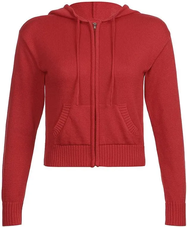 Womens Zip Up Hoodie Coquette Aesthetic Cropped Plain Hoodie Y2k Sweater Grunge Sweatshirt Jacket Fairycore Clothes