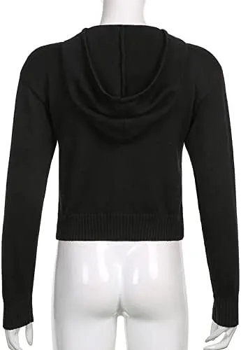 Womens Zip Up Hoodie Coquette Aesthetic Cropped Plain Hoodie Y2k Sweater Grunge Sweatshirt Jacket Fairycore Clothes