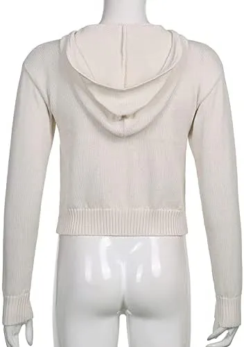 Womens Zip Up Hoodie Coquette Aesthetic Cropped Plain Hoodie Y2k Sweater Grunge Sweatshirt Jacket Fairycore Clothes