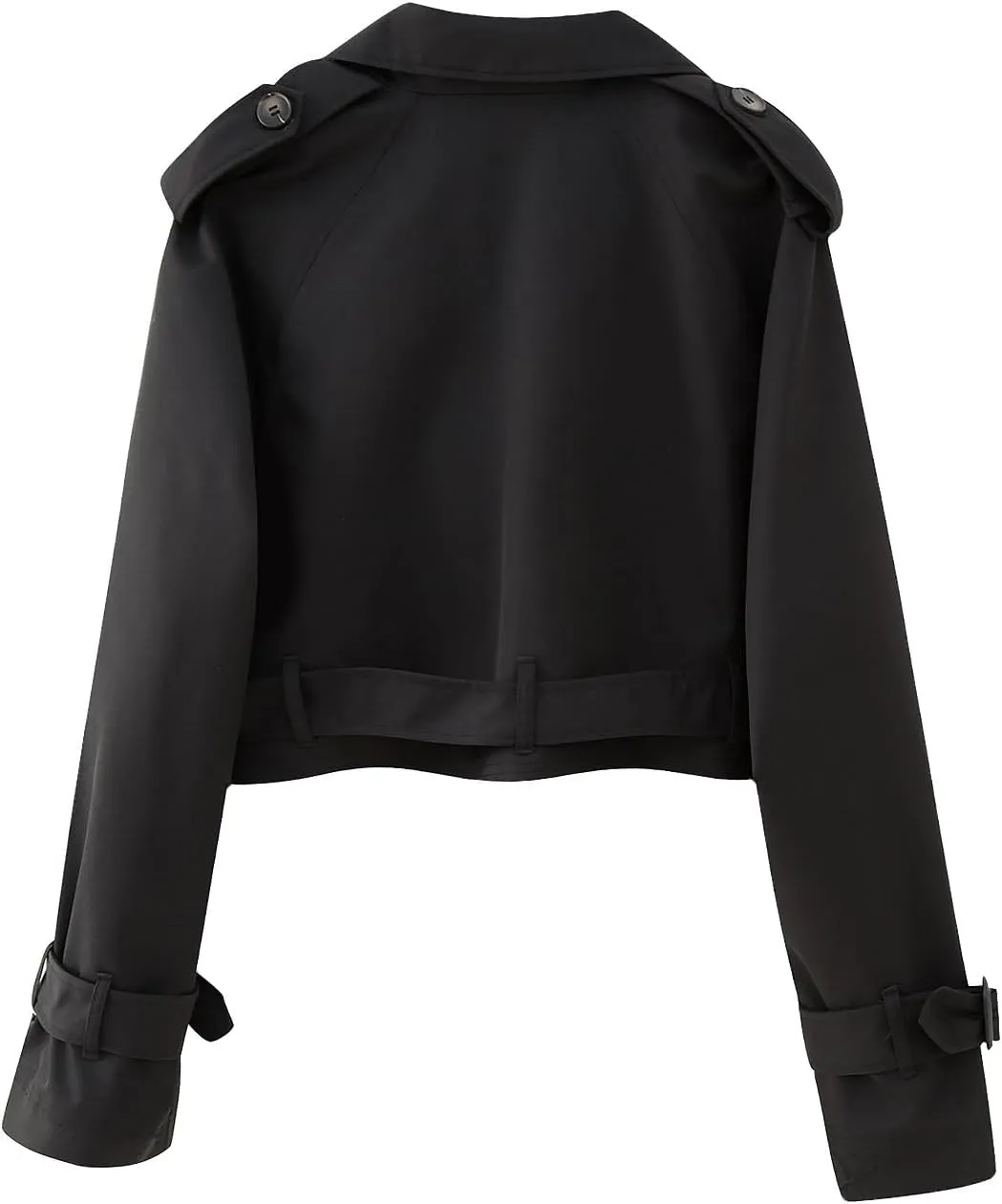 Xiaoxuemeng Womens Cropped Bike Jacket Casual Double Breasted Trench Coat with Belt