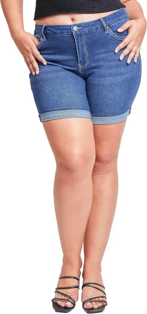 YMI Women's Plus Size Curvy Fit High Rise Shorts with Rolled Cuffs