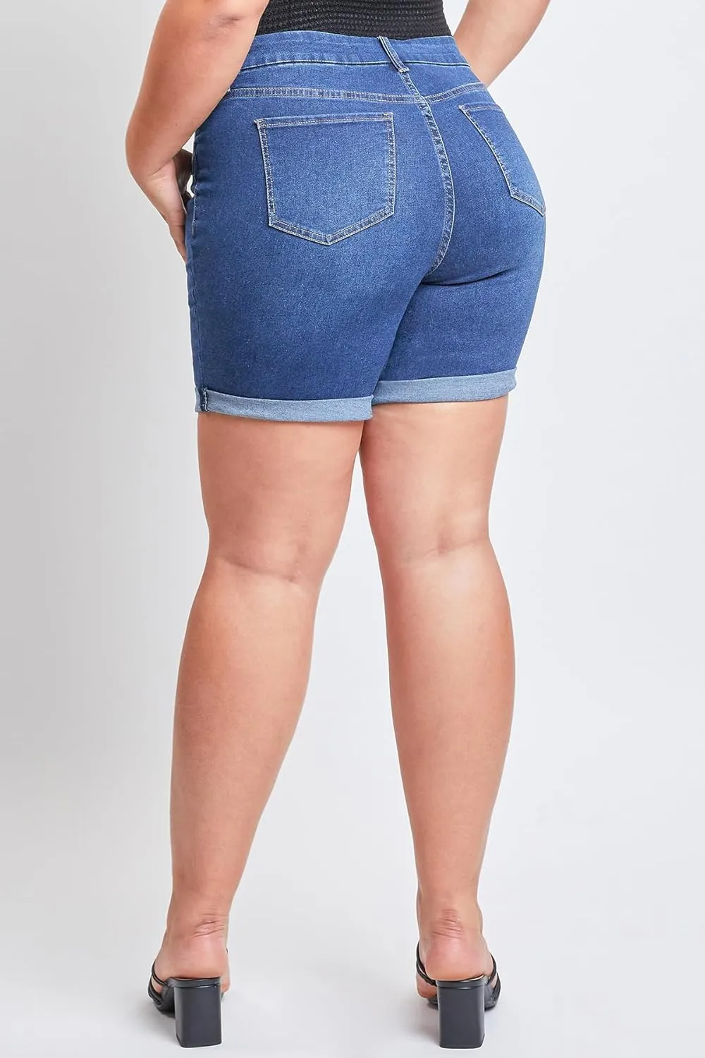 YMI Women's Plus Size Curvy Fit High Rise Shorts with Rolled Cuffs