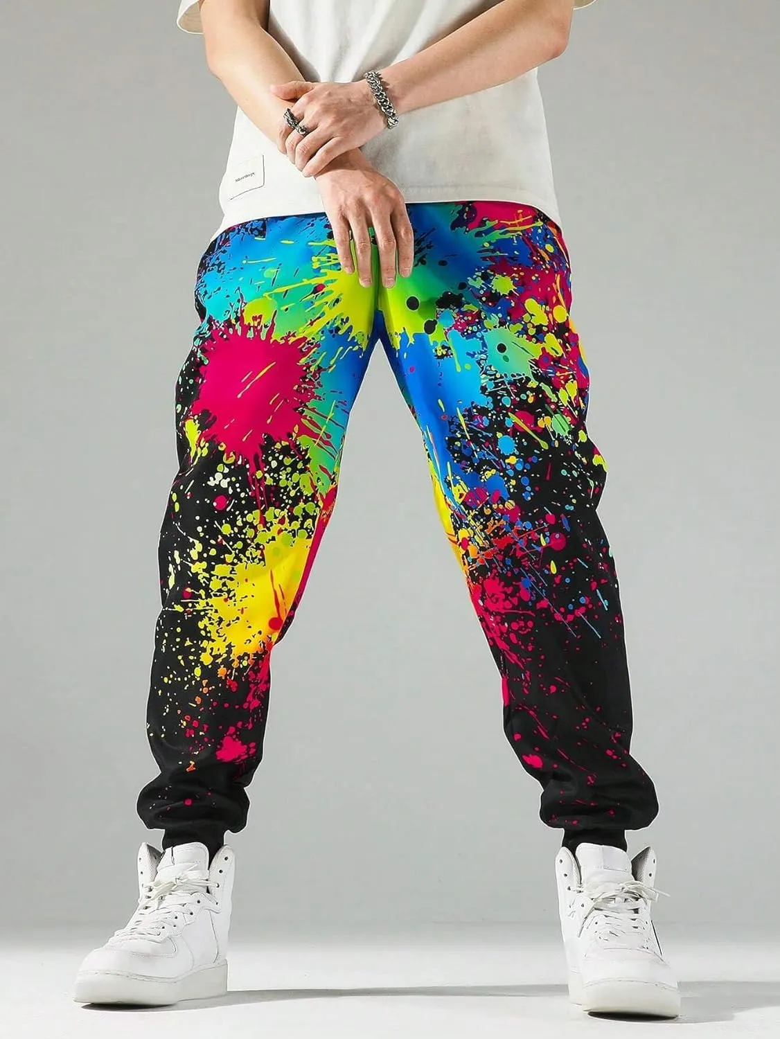 ZAFUL Men's Sweatpants Tapered Gym Running Workout Pants Cartoon Face Print Athletic Drawstring Joggers with Pockets