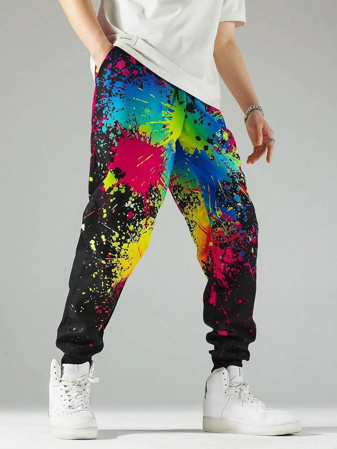 ZAFUL Men's Sweatpants Tapered Gym Running Workout Pants Cartoon Face Print Athletic Drawstring Joggers with Pockets