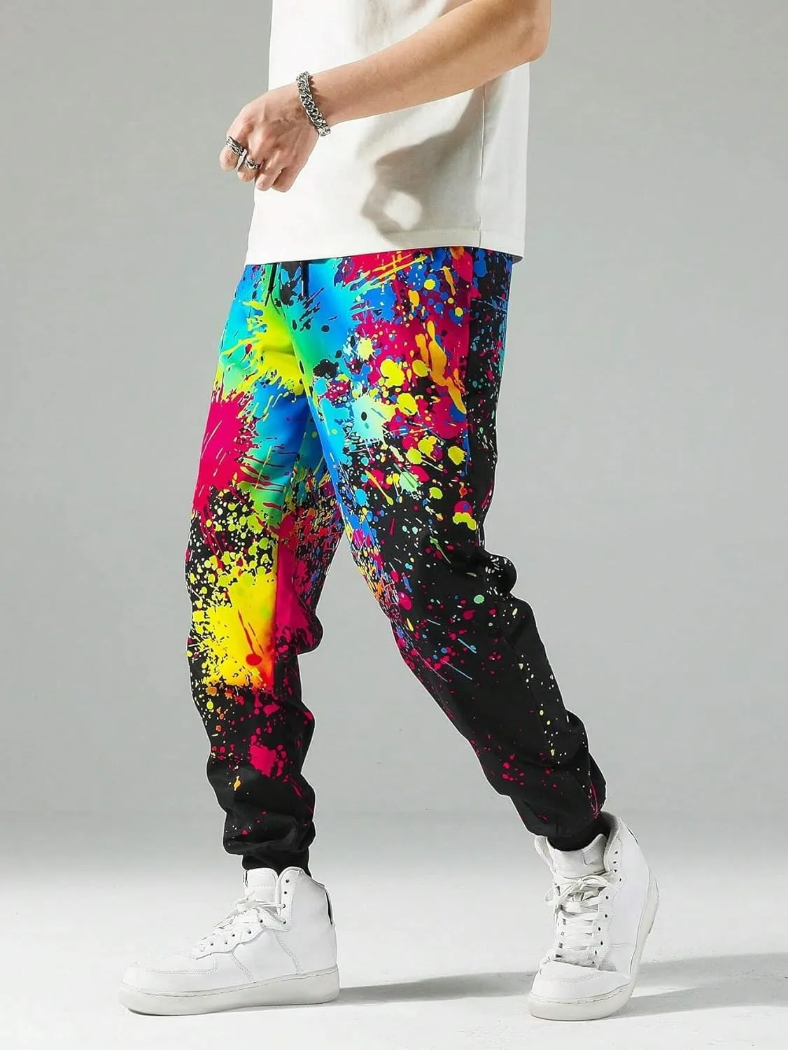 ZAFUL Men's Sweatpants Tapered Gym Running Workout Pants Cartoon Face Print Athletic Drawstring Joggers with Pockets