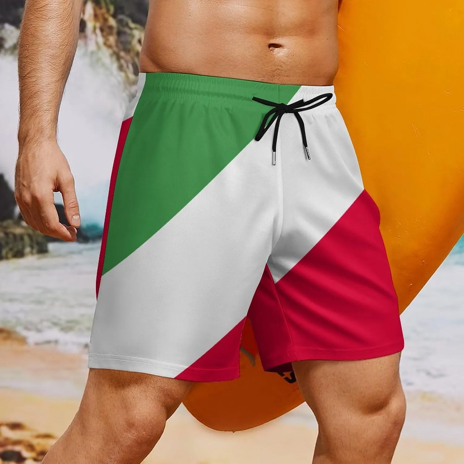Zakqeik Italian Flag Mens Swim Trunks Quick Dry Swim Shorts with Pockets Funny Beach Shorts
