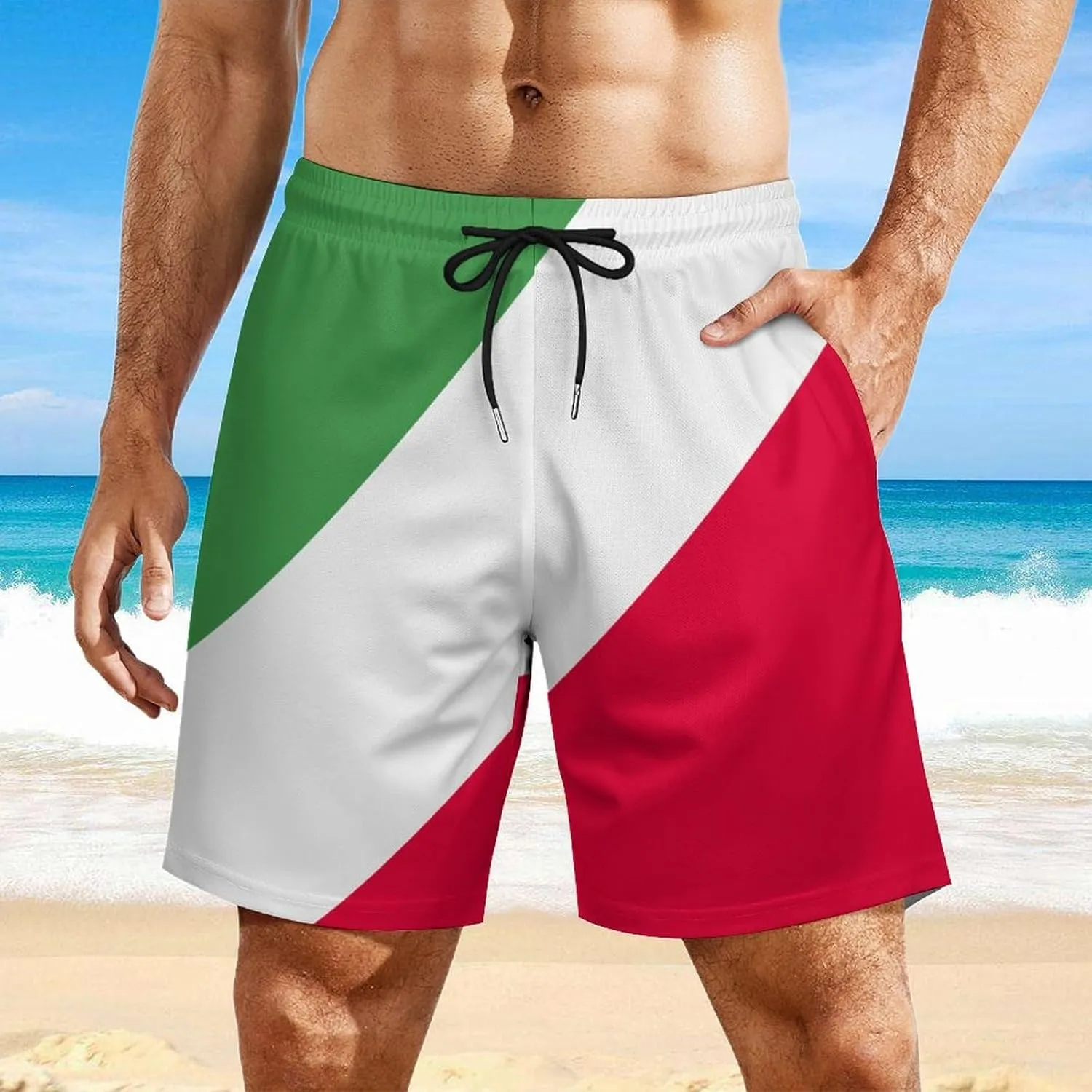 Zakqeik Italian Flag Mens Swim Trunks Quick Dry Swim Shorts with Pockets Funny Beach Shorts